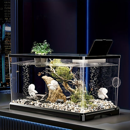 Grand aquarium avec couvercle - Aquarium robuste pour poissons et tortues, facile à nettoyer grâce à son couvercle ouvert