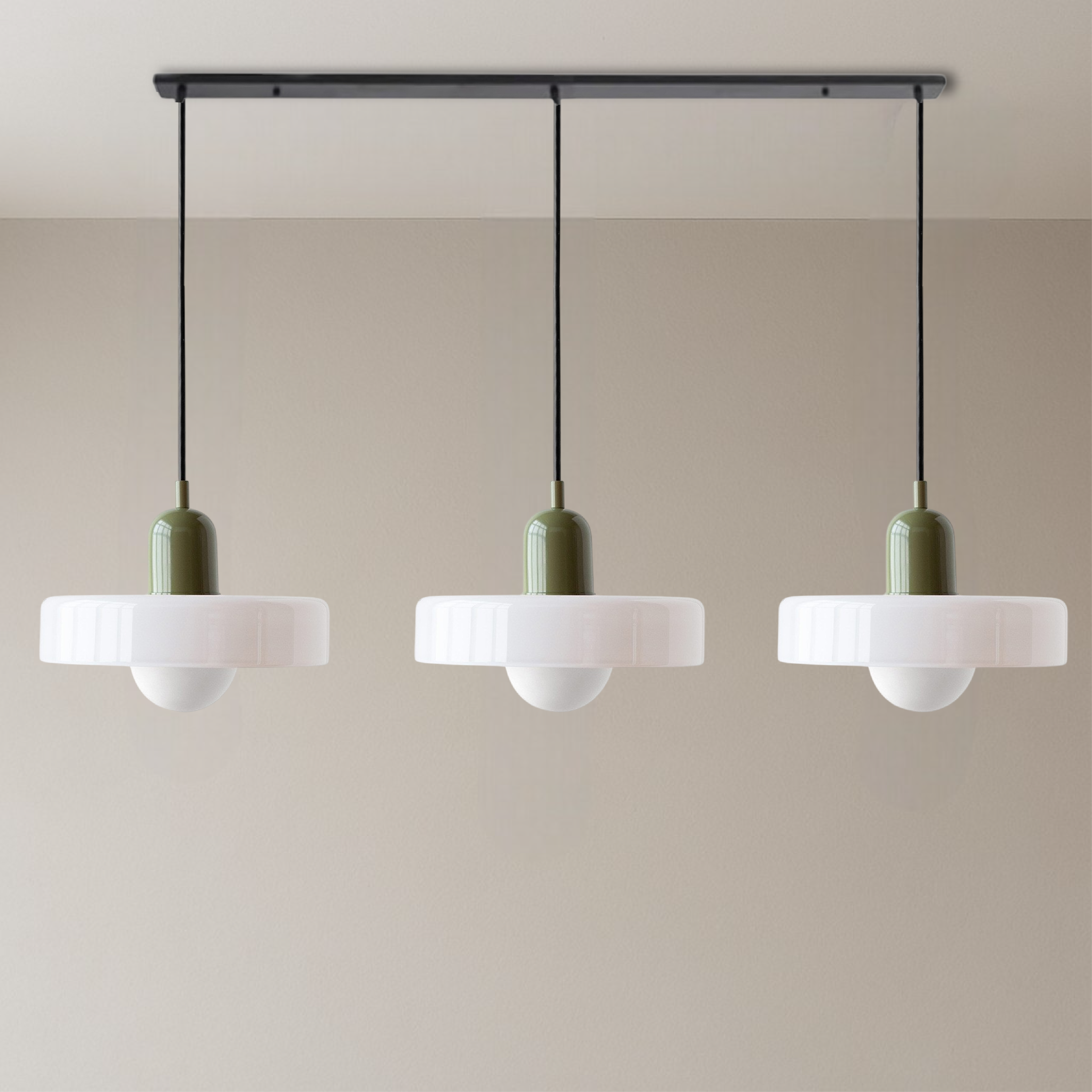 3-Head Bauhaus Farbige Glas Pendelleuchte