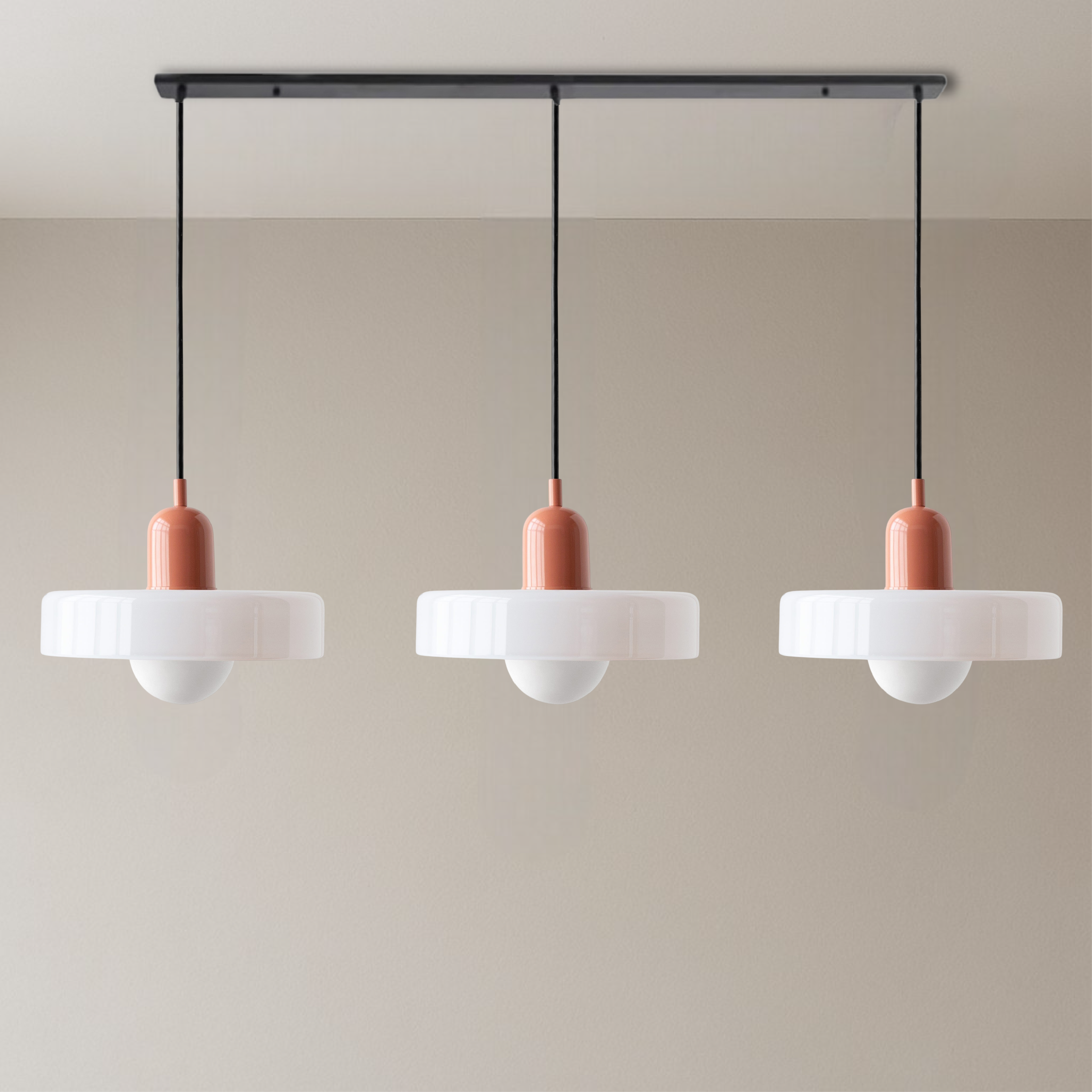 3-Head Bauhaus Farbige Glas Pendelleuchte