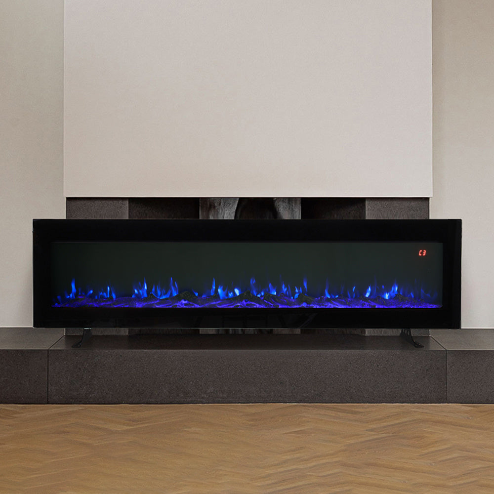 Wall Mounted Electric Fireplace with Remote, 9 LED Flame Effects, Recessed & Freestanding, 900W/1800W