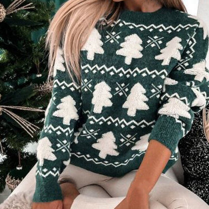 Damen Weihnachtsbaum Strickpullover | Weiche Textur et festliches Wintermuster