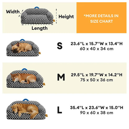 Thick & Fluffy Orthopaedic Washable Dog Sofa Bed - Chequerboard Design