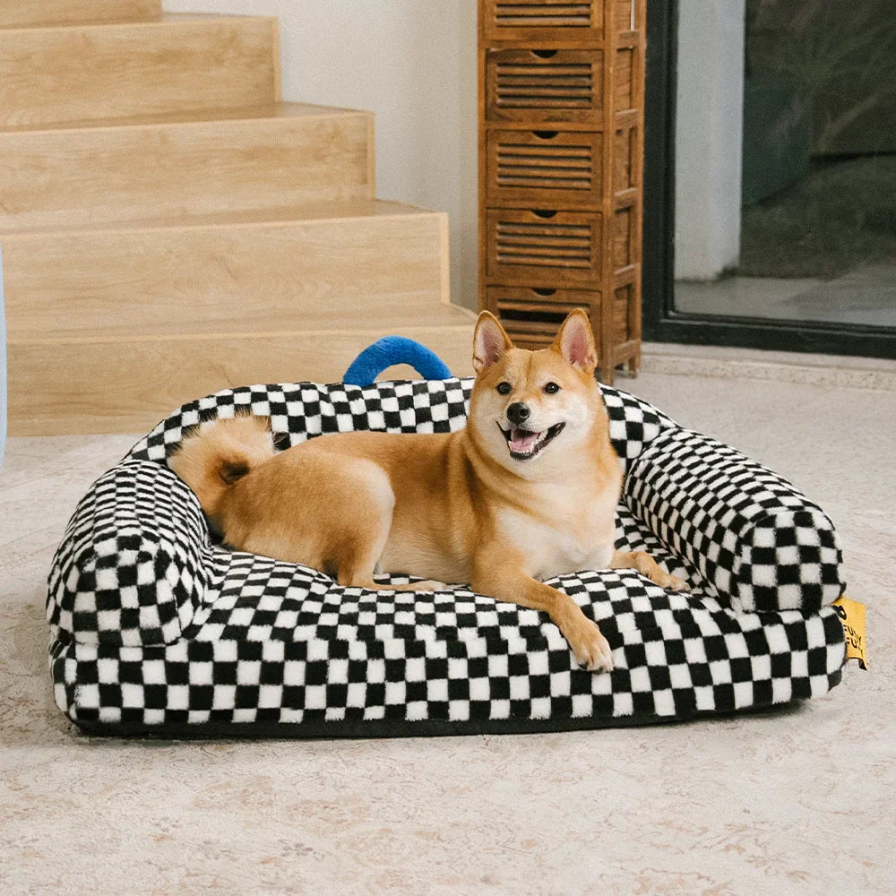 Thick & Fluffy Orthopaedic Washable Dog Sofa Bed - Chequerboard Design