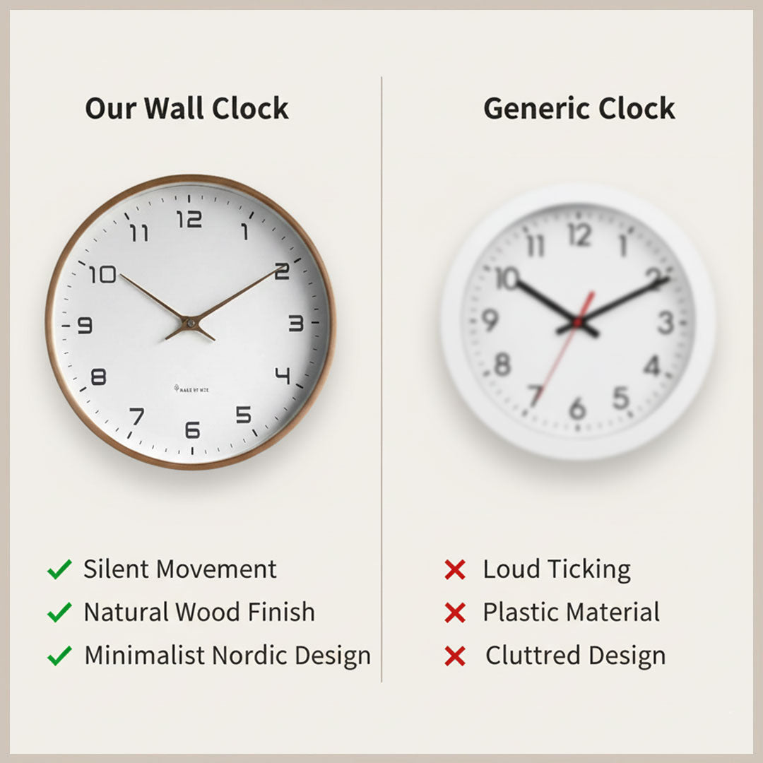 Holz Wanduhr - Minimalistisches Design - Lautloser Mechanismus