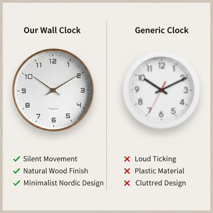 Holz Wanduhr - Minimalistisches Design - Lautloser Mechanismus