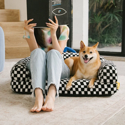 Thick & Fluffy Orthopaedic Washable Dog Sofa Bed - Chequerboard Design