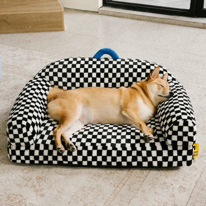 Thick & Fluffy Orthopaedic Washable Dog Sofa Bed - Chequerboard Design