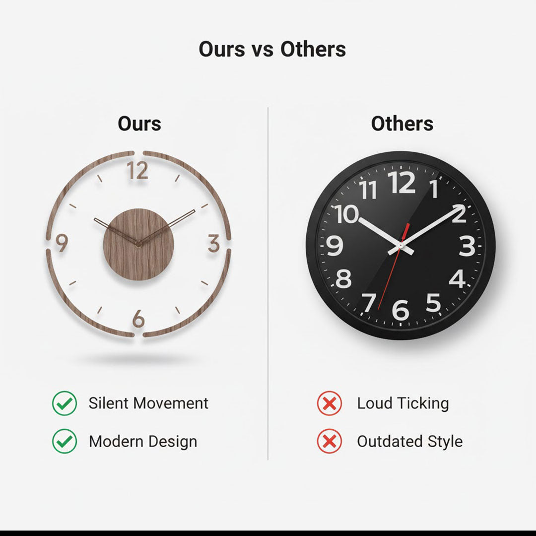 Holz Wanduhr - Design minimaliste - Lautloses Uhrwerk