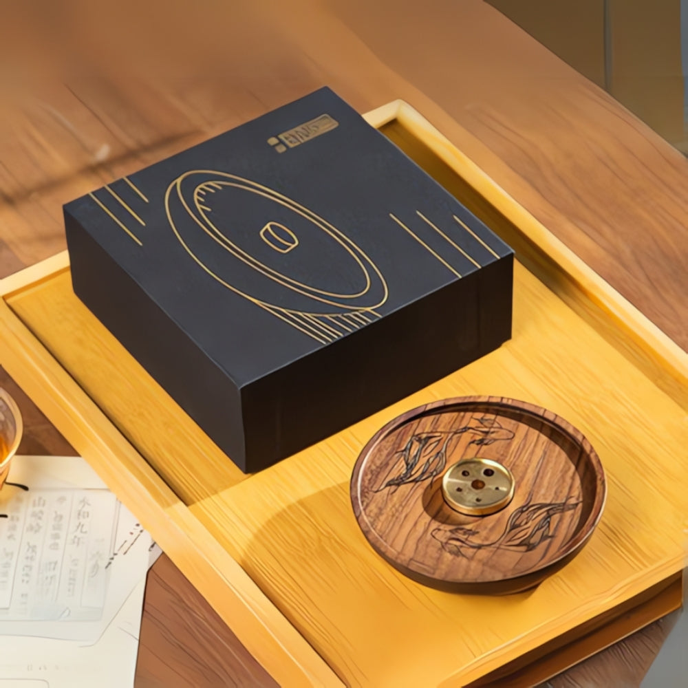 Wooden Round Copper Incense Holder for Home Decor and Aromatherapy