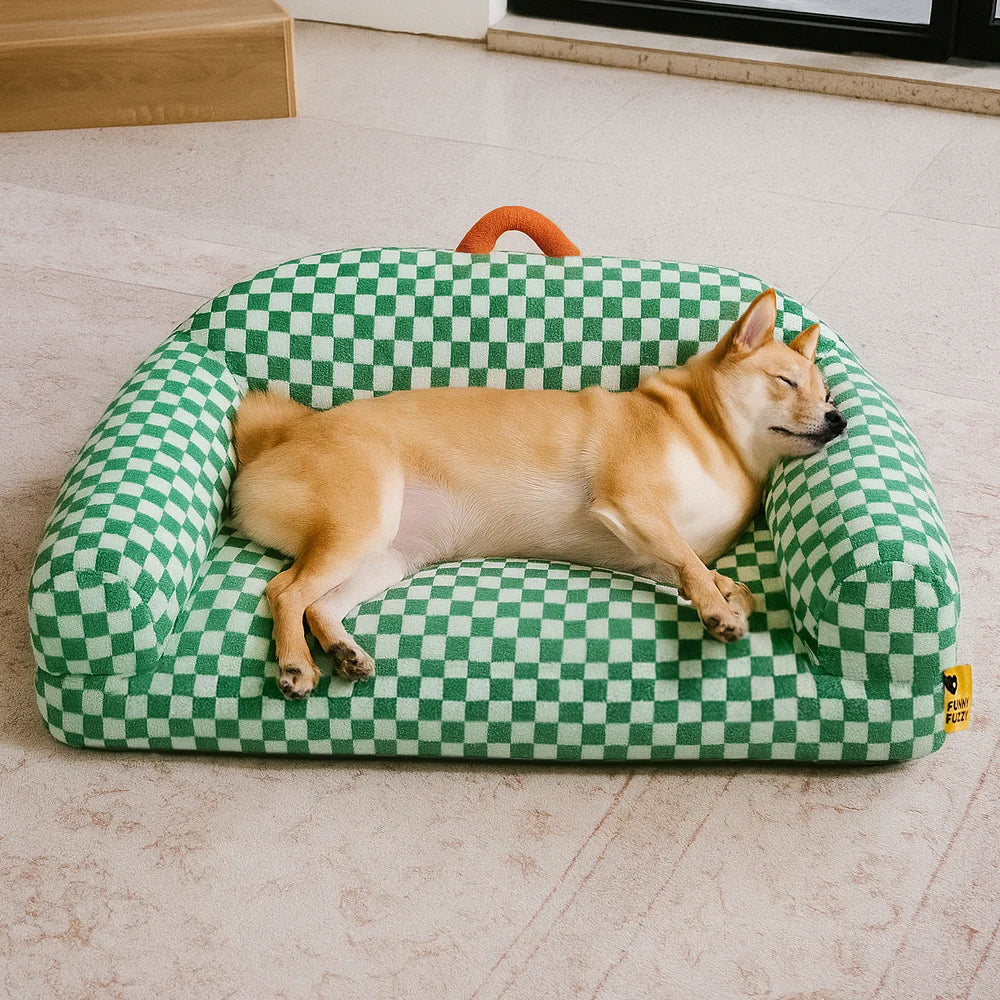 Thick & Fluffy Orthopaedic Washable Dog Sofa Bed - Chequerboard Design