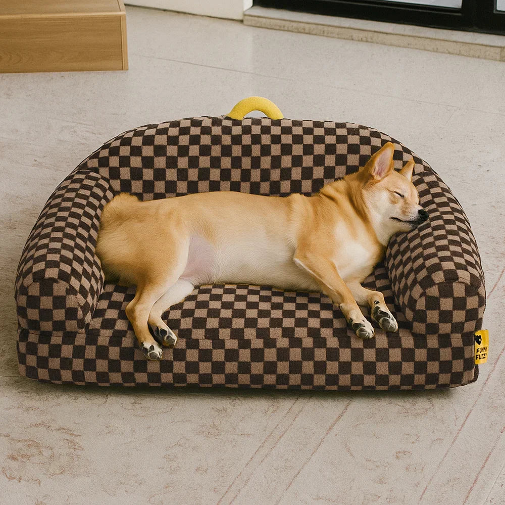 Thick & Fluffy Orthopaedic Washable Dog Sofa Bed - Chequerboard Design