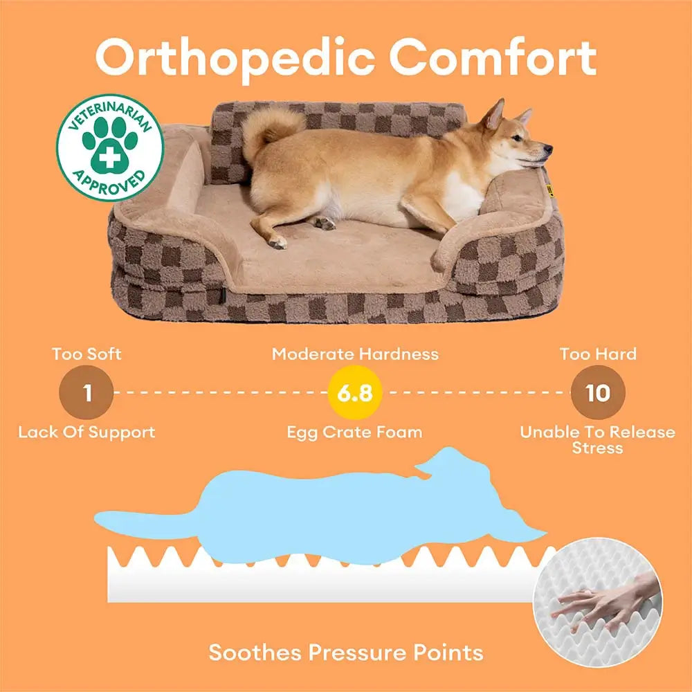 Coussin orthopédique lavable pour chien - Motif à carreaux moelleux et chaud