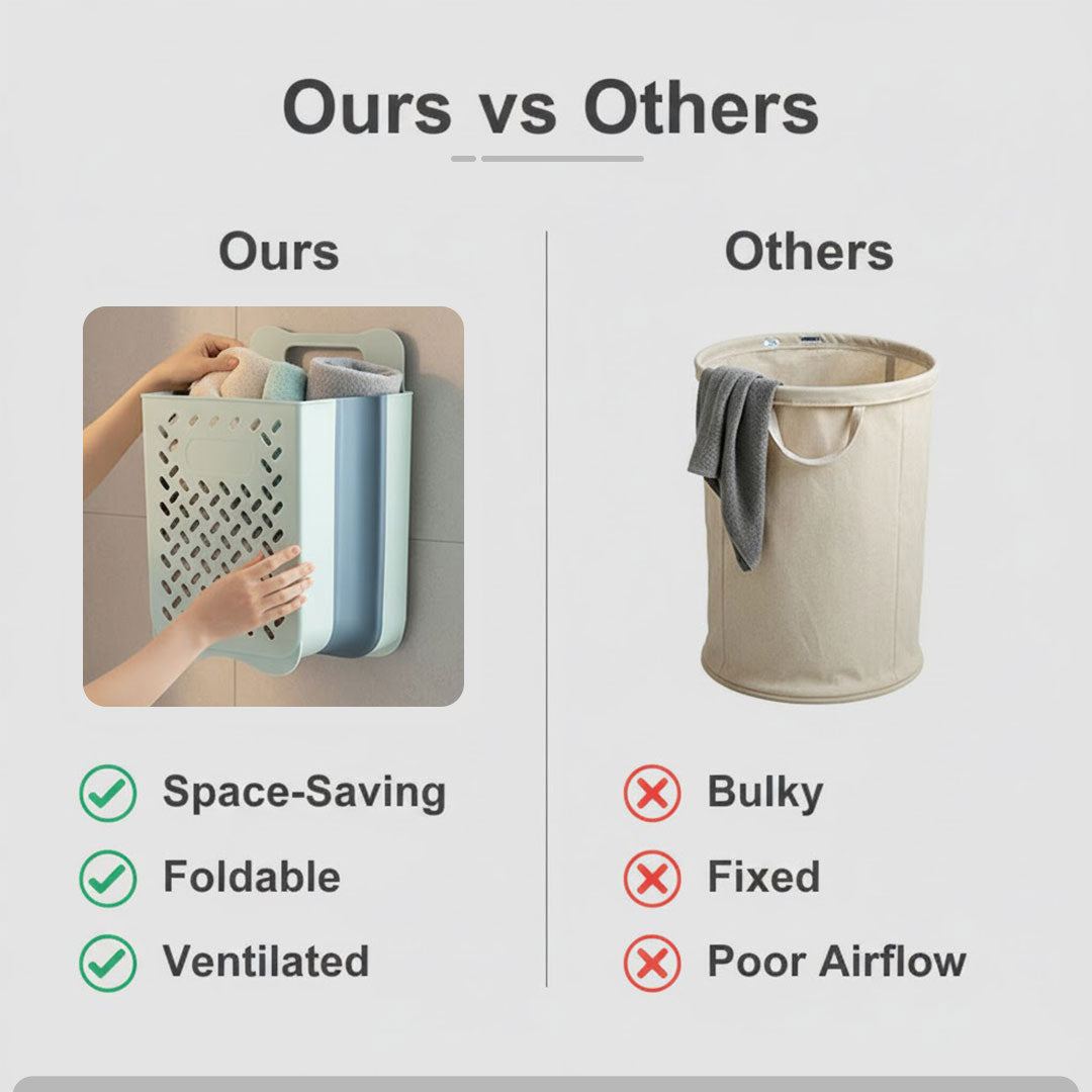 Wandmontierter Wäschekorb – Faltbares Design – Mesh-Bau