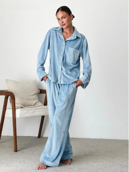 Damen 2-teiliger Pyjama-Set mit Knopfhemd und Hose