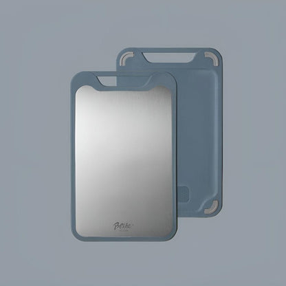 Stylische doppelseitige Schneideplatte aus Edelstahl