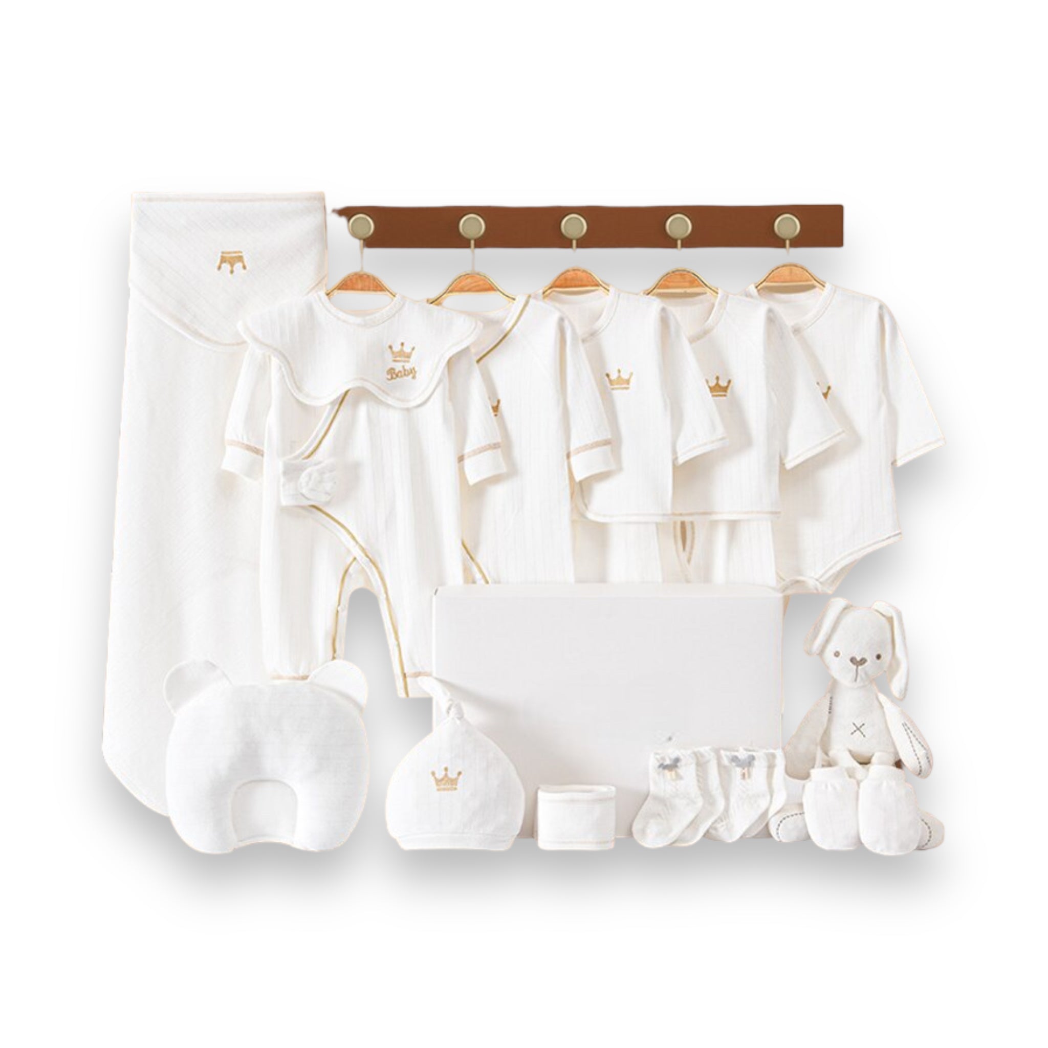 Qualitativ Baby Erstausstattungs-Set | Luxus-Geschenkbox für Neugeborene | 100% Bio-Baumwolle | Inkl. Decke, Kleidung & Accessoires | Hypoallergen