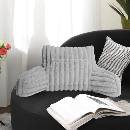 Cuddle Cushion - Faux Fur Ribbed Reading Chair Pillow with Arms for Sofa, Gaming & Relaxing Comfort