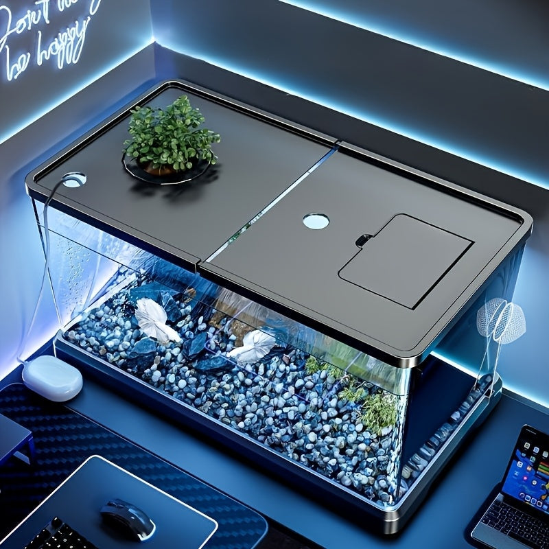 Grand aquarium avec couvercle - Aquarium robuste pour poissons et tortues, facile à nettoyer grâce à son couvercle ouvert