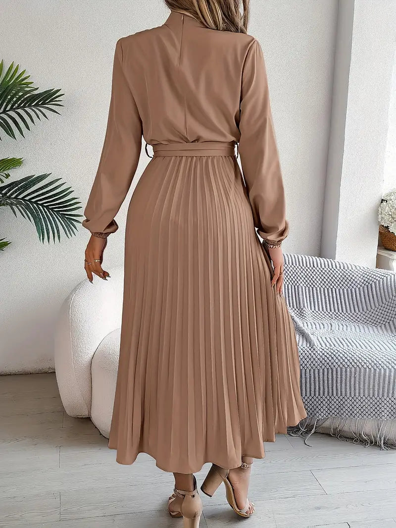Dames Schickes Plissiertes Midi-Kleid mit Taillengürtel