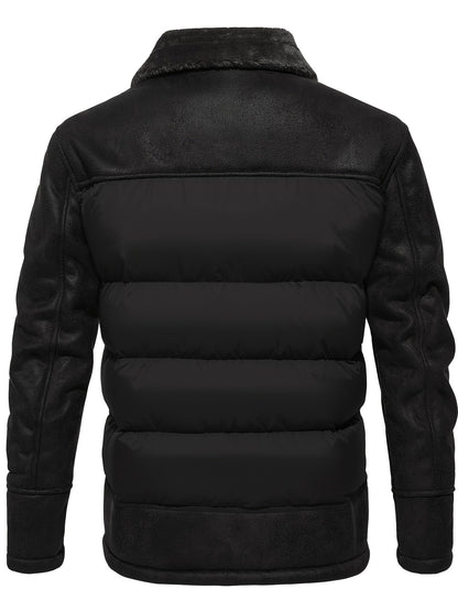 Herren Freizeit Pufferjacke mit Kunstfellkragen – Warmer einfarbiger Reißverschlussmantel