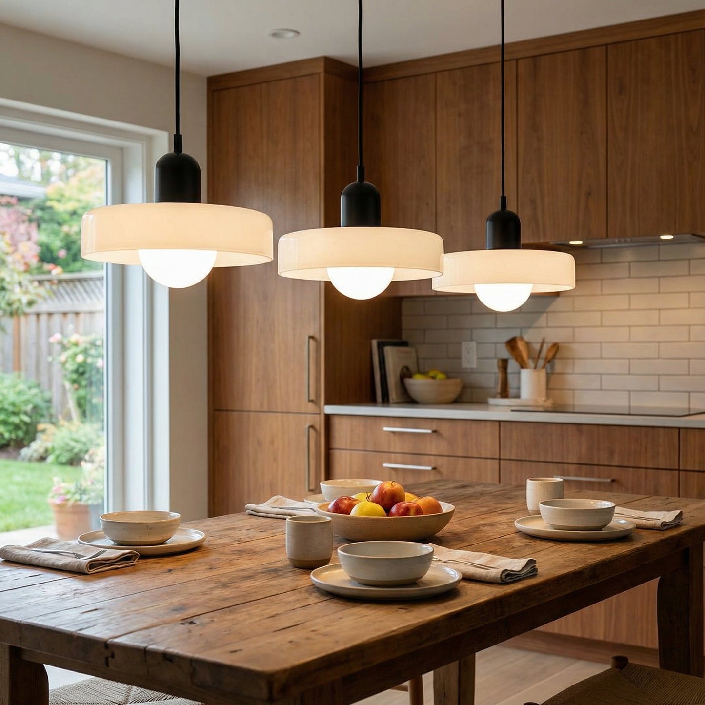 3-Head Bauhaus Farbige Glas Pendelleuchte