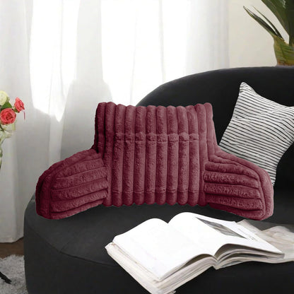 Cuddle Cushion - Faux Fur Ribbed Reading Chair Pillow with Arms for Sofa, Gaming & Relaxing Comfort