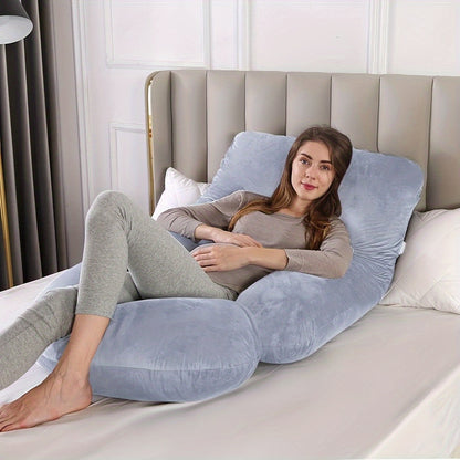 Oreiller corporel en forme de J pour adultes - Oreiller de maternité confortable, lavable en machine, housse en velours