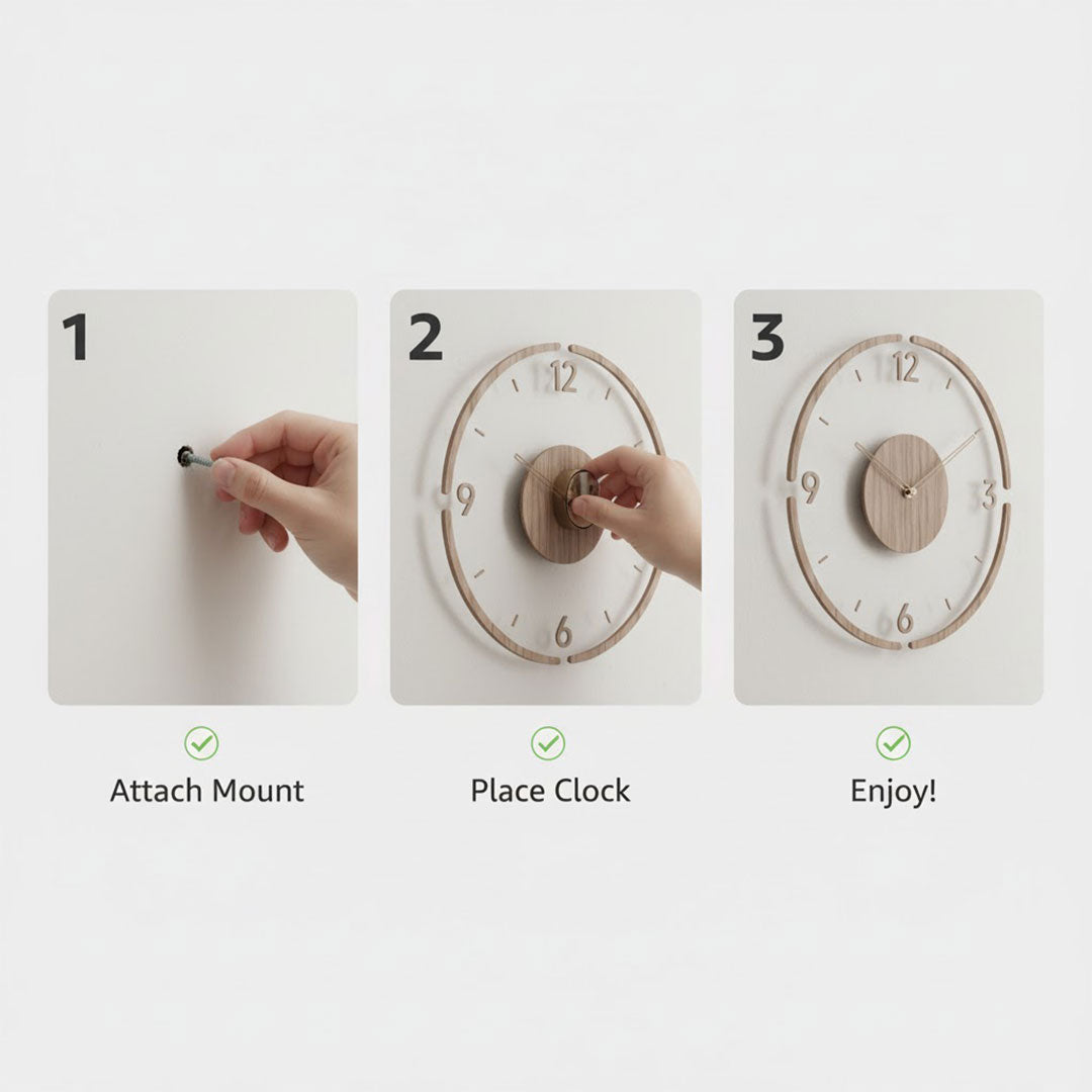 Holz Wanduhr - Design minimaliste - Lautloses Uhrwerk