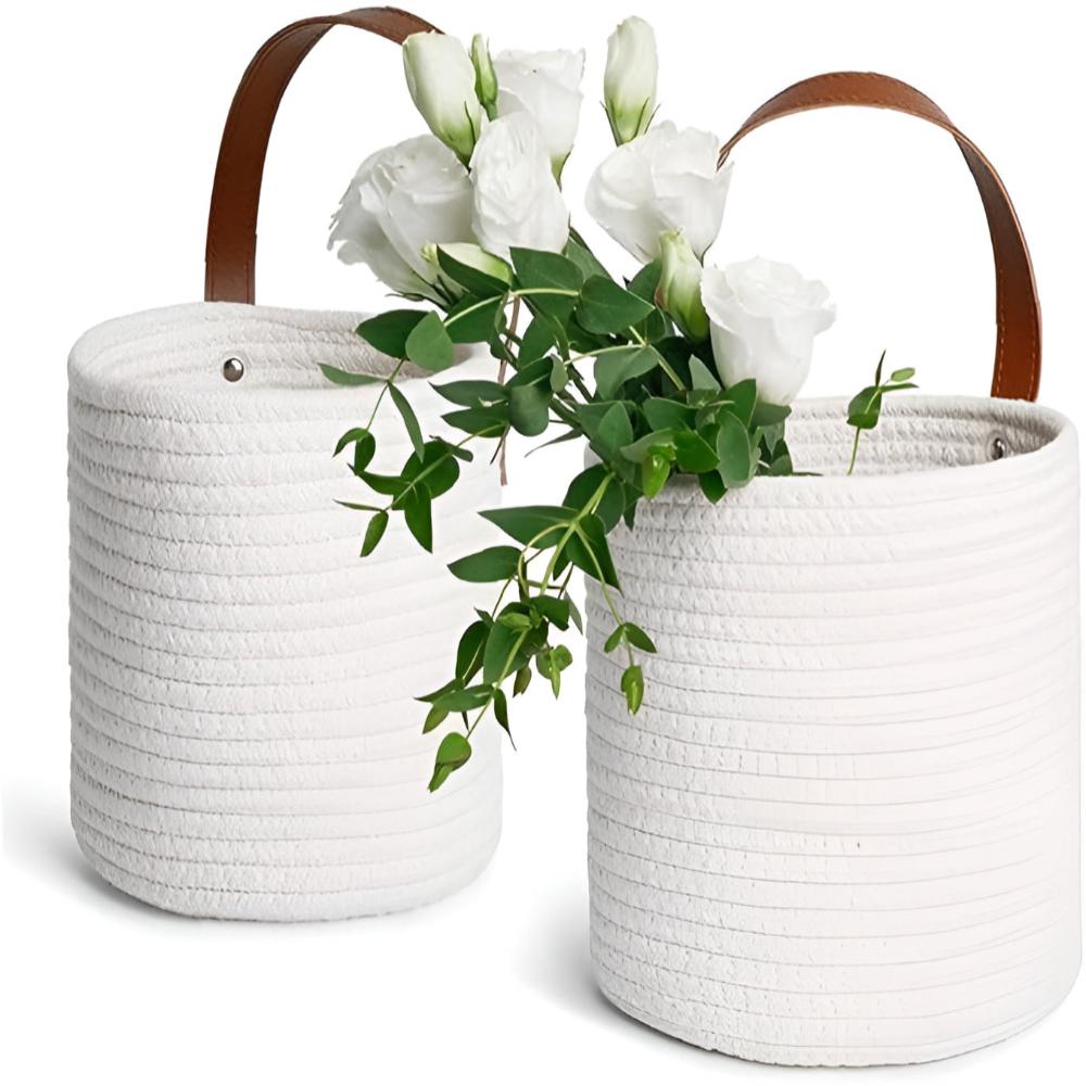 2-Pack Woven Cotton Rope Hanging Planter Baskets for Home Decor