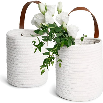 2-Pack Woven Cotton Rope Hanging Planter Baskets for Home Decor