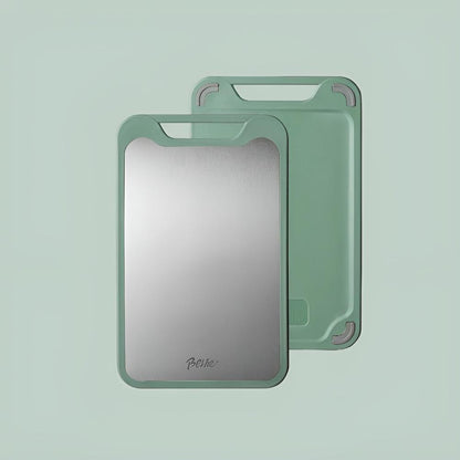 Stylische doppelseitige Schneideplatte aus Edelstahl