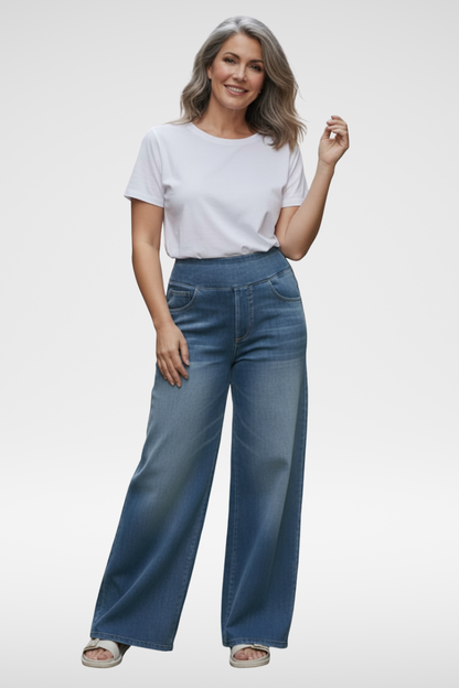 ElsaShape Hoge Taille Jeans met Zakken – Rechte Pijpen, Wijde Pasvorm, Gewassen Casual Look