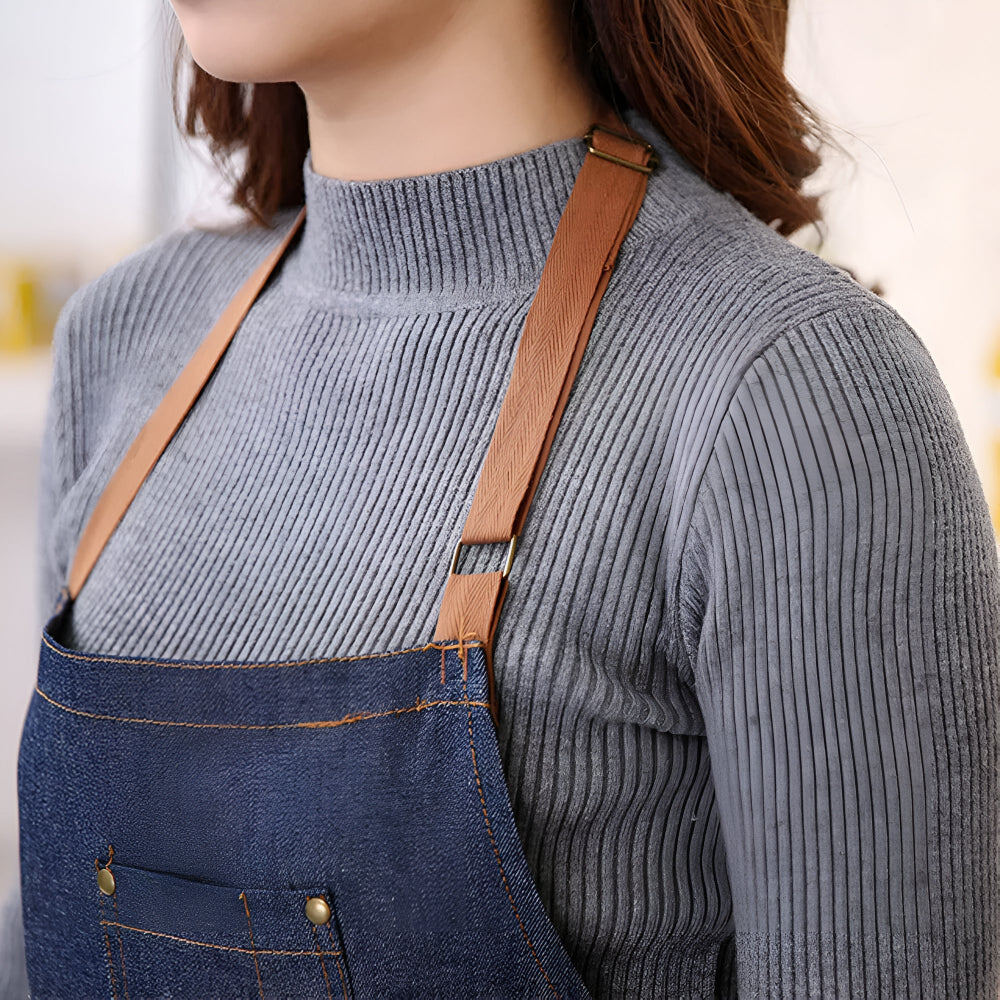 Adjustable Denim Work Apron for Cooking, Crafting, and Gardening
