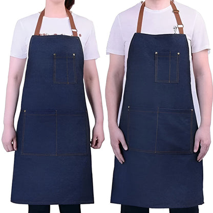 Adjustable Denim Work Apron for Cooking, Crafting, and Gardening