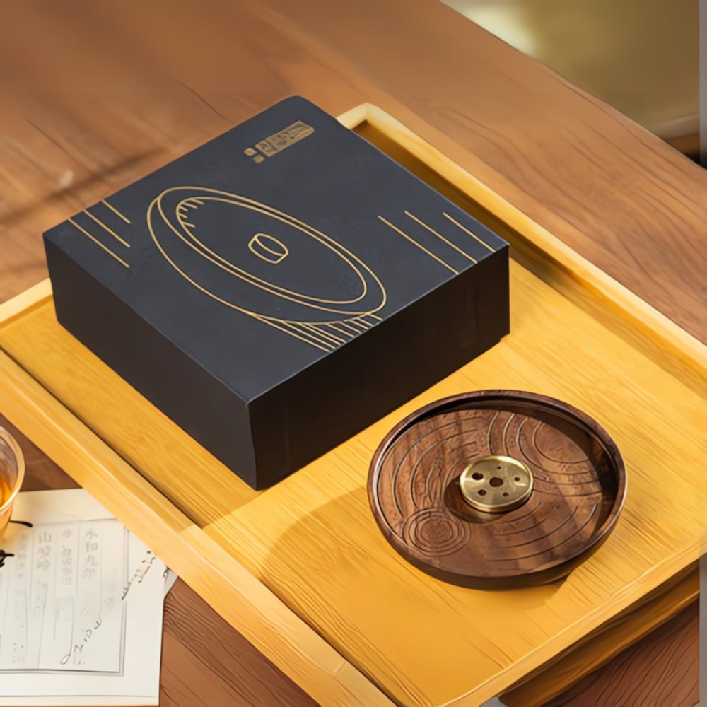 Wooden Round Copper Incense Holder for Home Decor and Aromatherapy