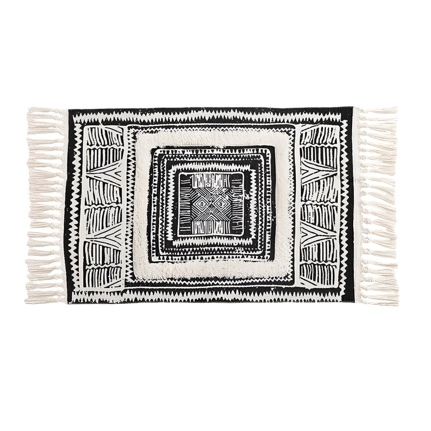 Tapis géométrique à pompons noirs et blancs - Tapis de sol moderne