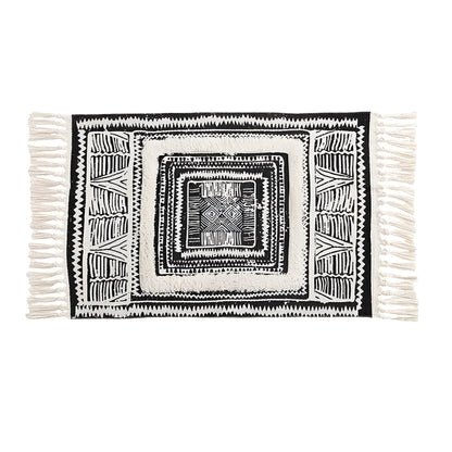 Tapis géométrique à pompons noirs et blancs - Tapis de sol moderne