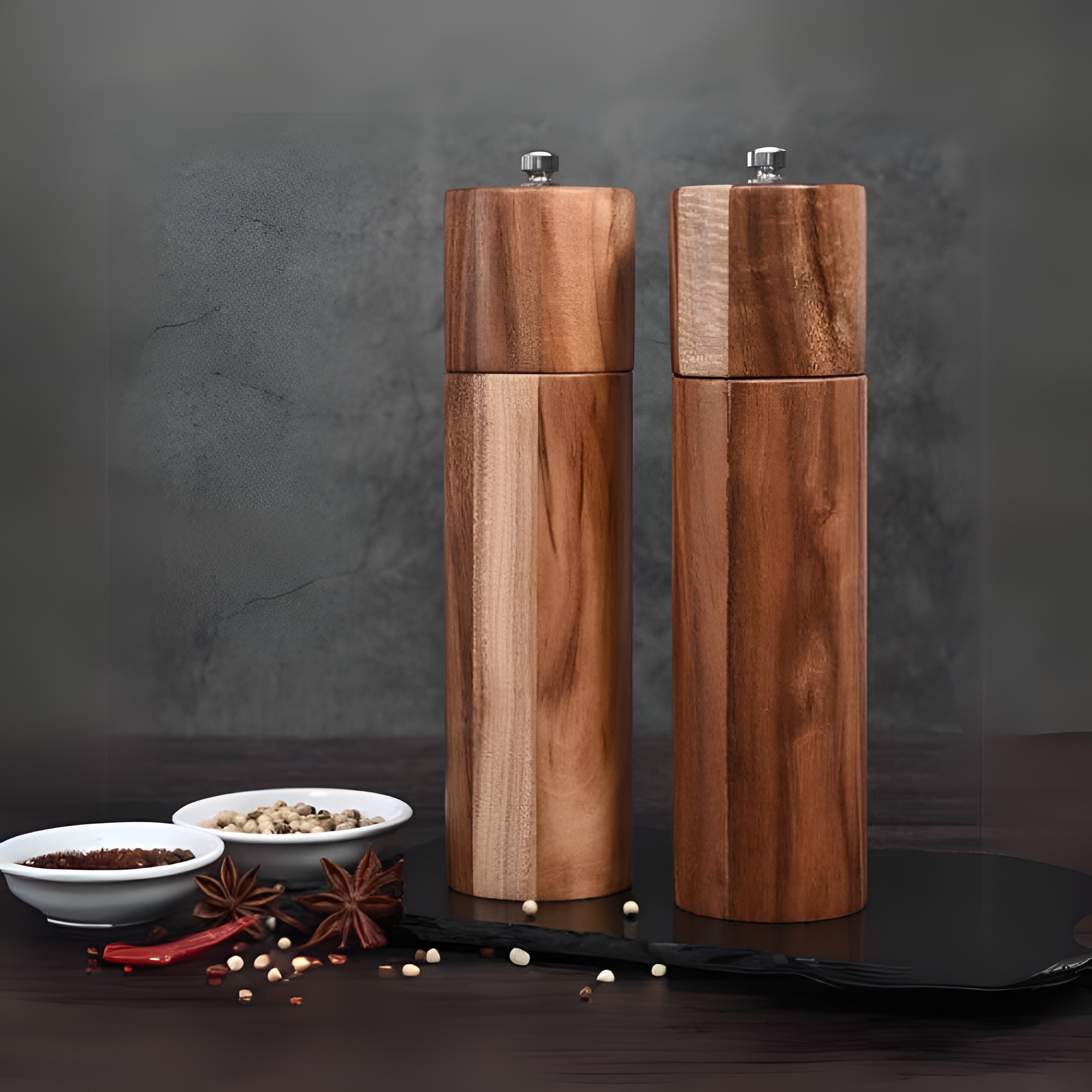 Minimalistische Holzgewürzmühlen