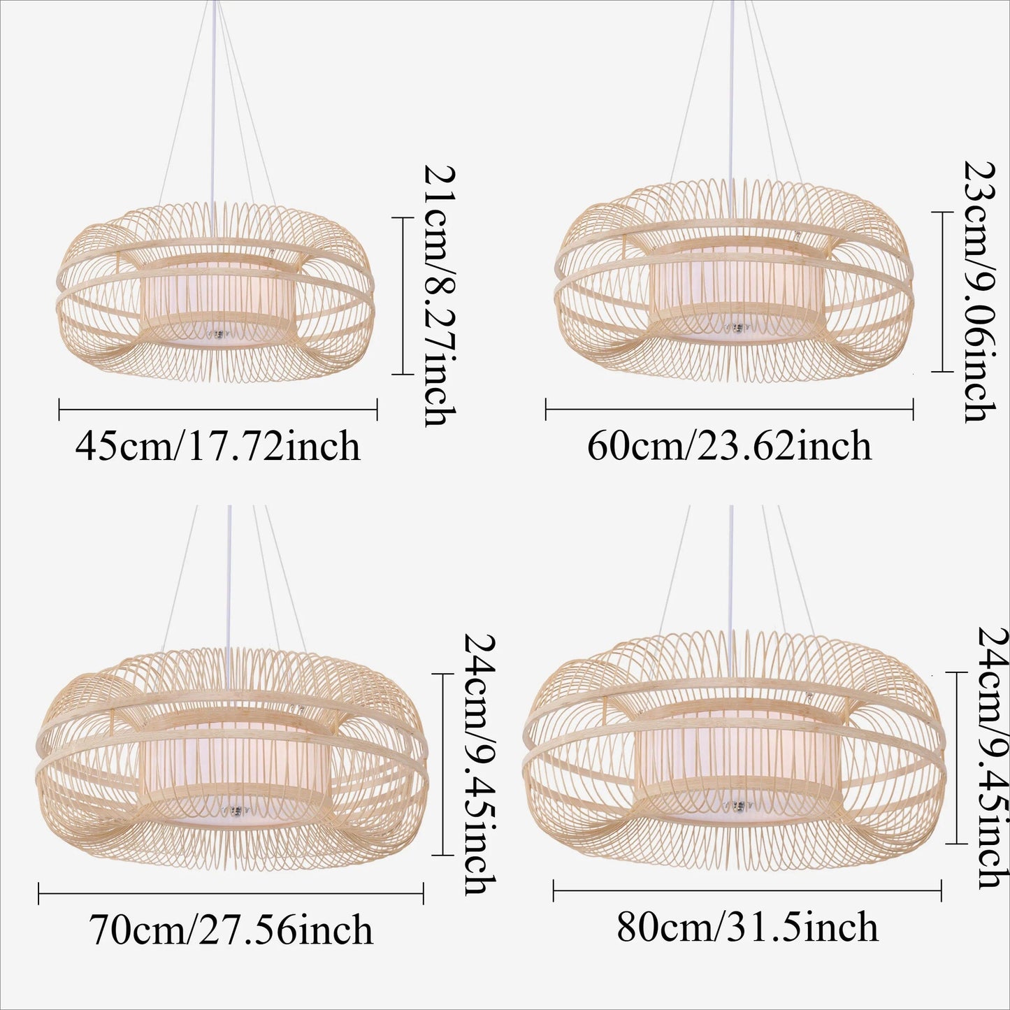 Plafonnier LED en bambou en forme de tambour - Suspension moderne
