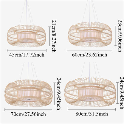 Plafonnier LED en bambou en forme de tambour - Suspension moderne