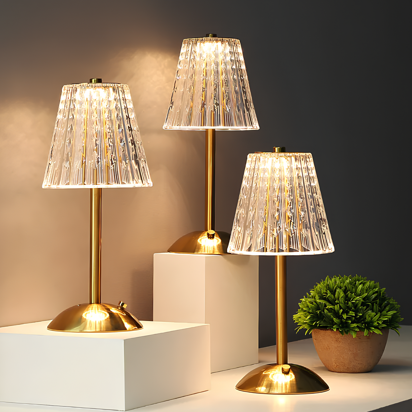 Touch Control Cordless LED Table Lamp with Golden Crystal Design