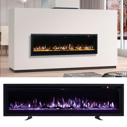 Cheminée électrique encastrable 40/50/60 pouces avec flamme LED, thermostat réglable et protection contre la surchauffe