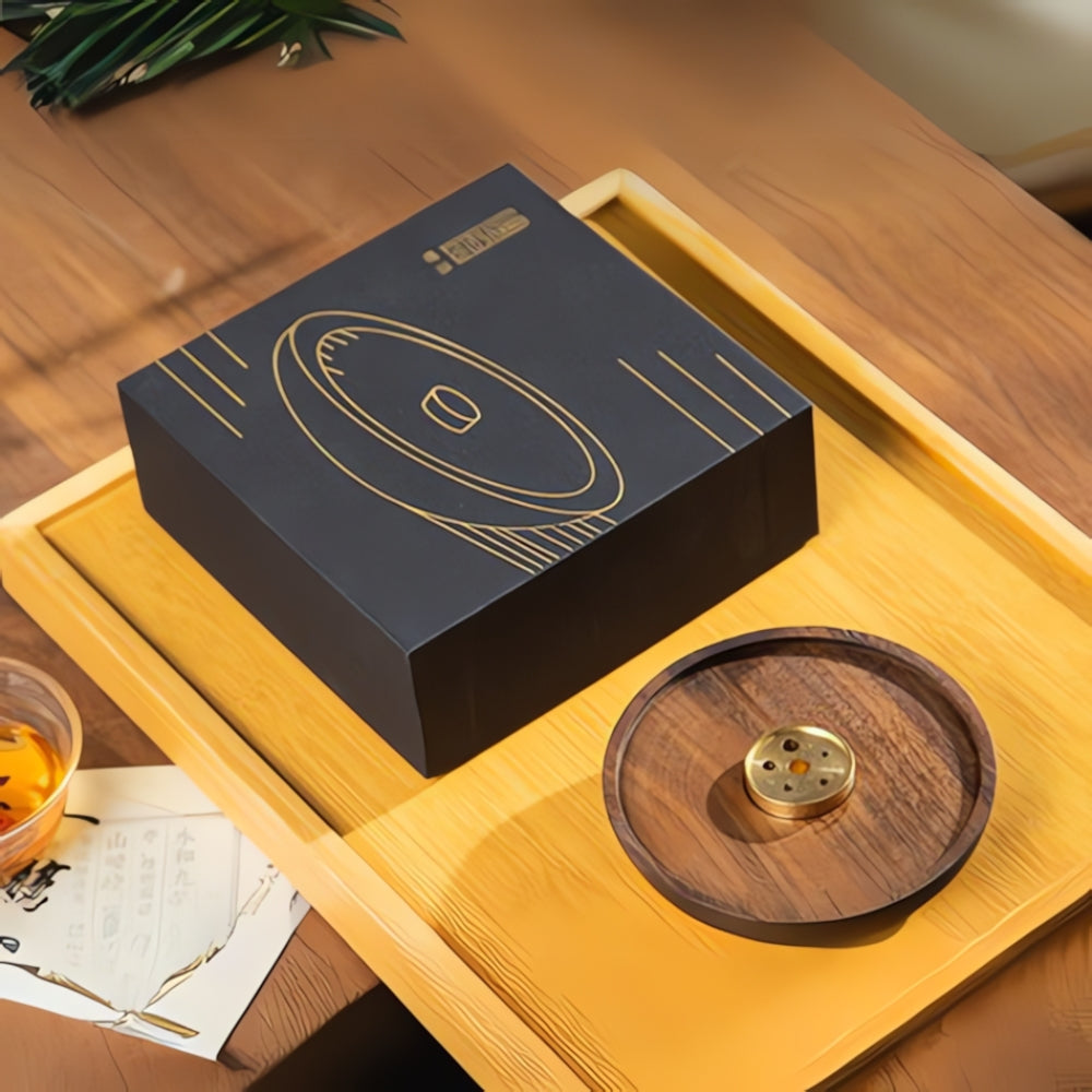 Wooden Round Copper Incense Holder for Home Decor and Aromatherapy