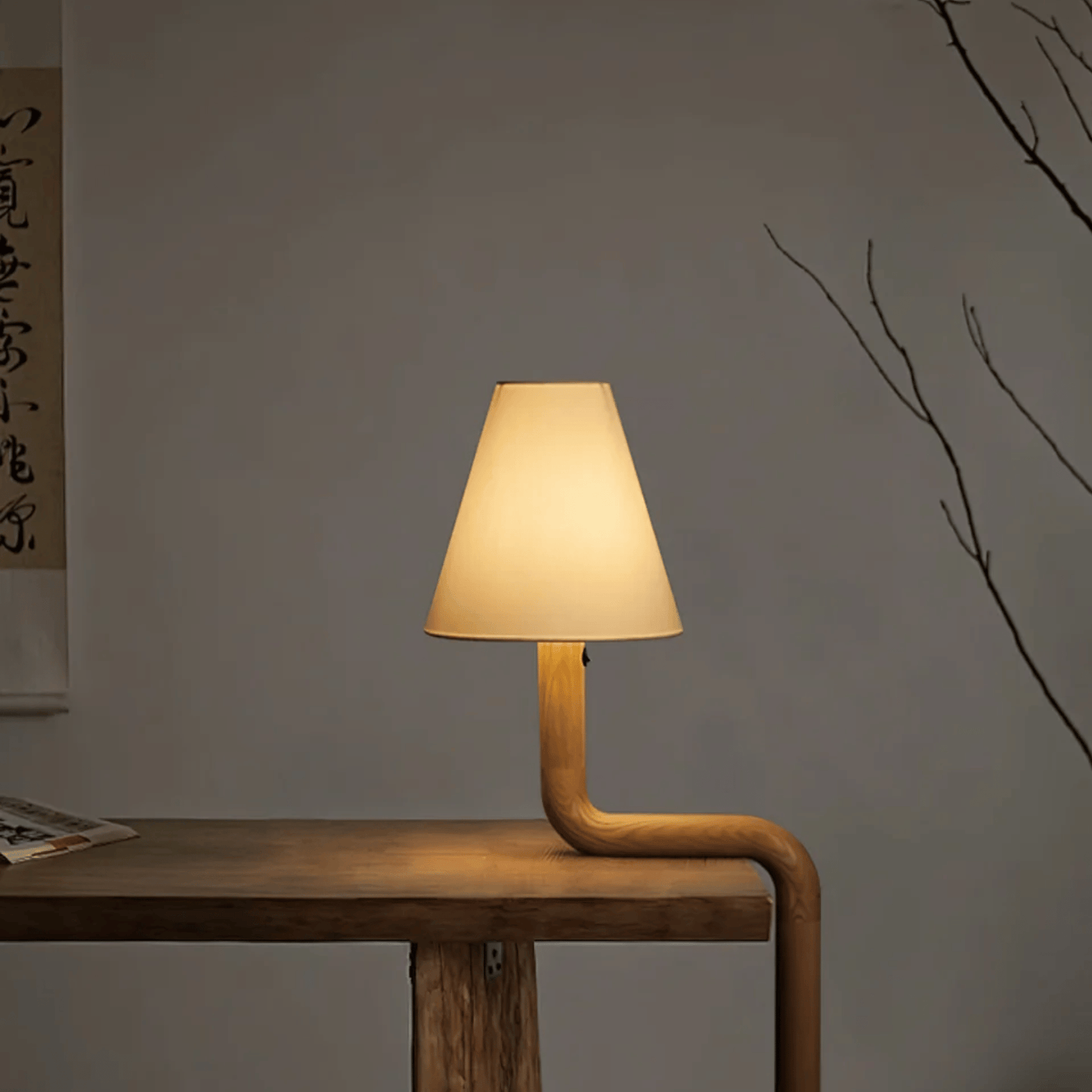 Lampe de table rustique en bois - Luminaire artisanal pour salon et chambre