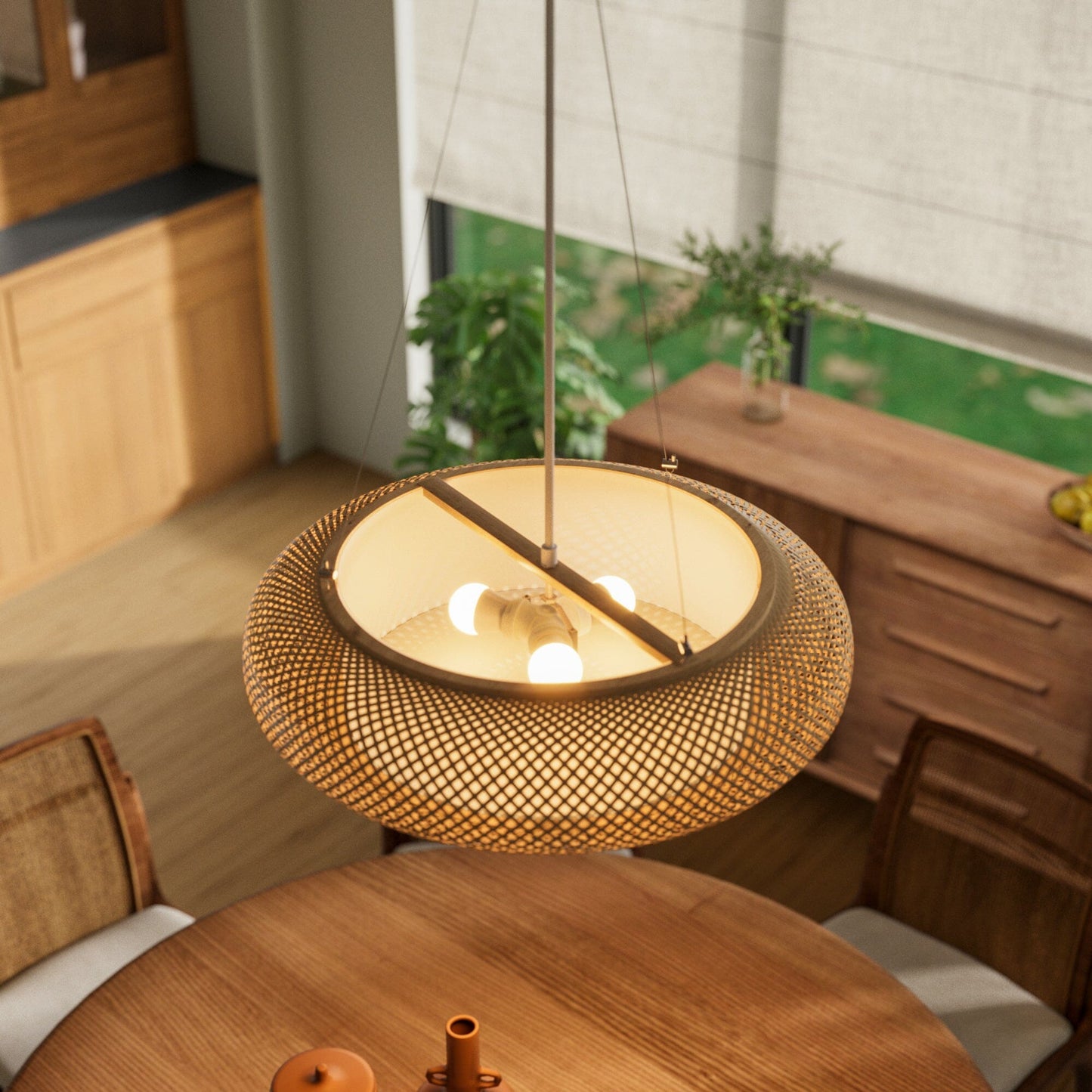 Japanse Stijl Bamboe Rieten Plafondlamp – Plafondmontage de Hanglamp
