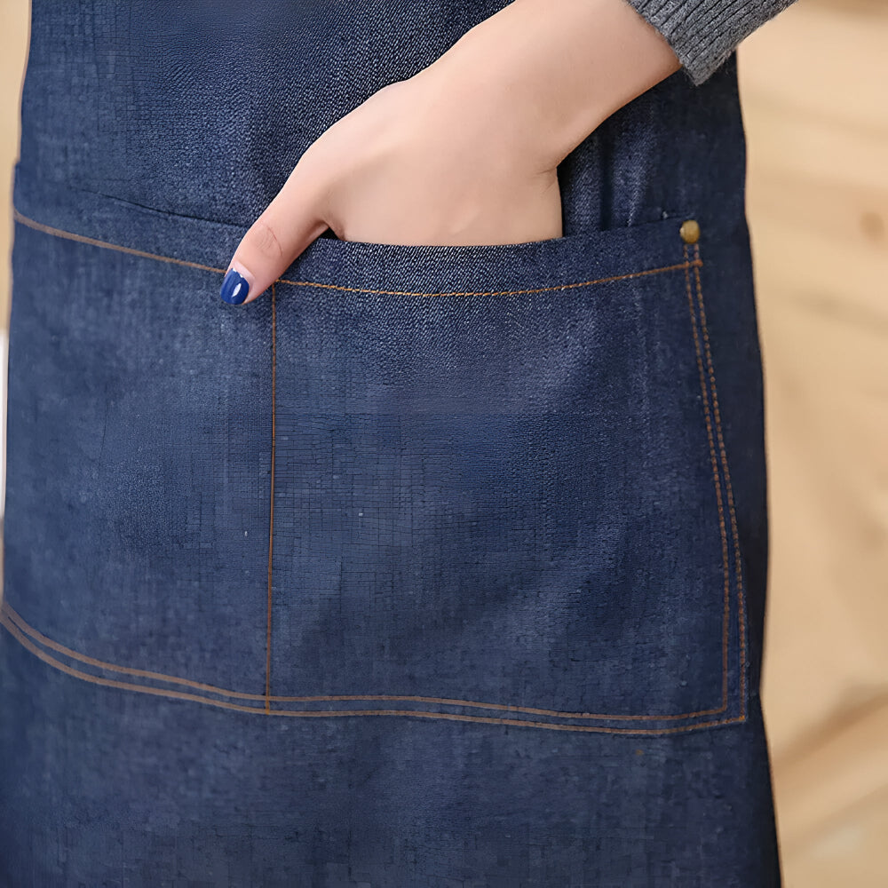 Adjustable Denim Work Apron for Cooking, Crafting, and Gardening