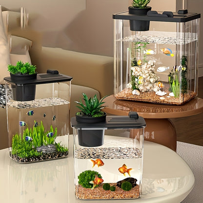 Aquarium de bureau - Aquarium en acrylique ultra-transparent pour poissons rouges, petits animaux et tortues, décoration idéale pour le bureau