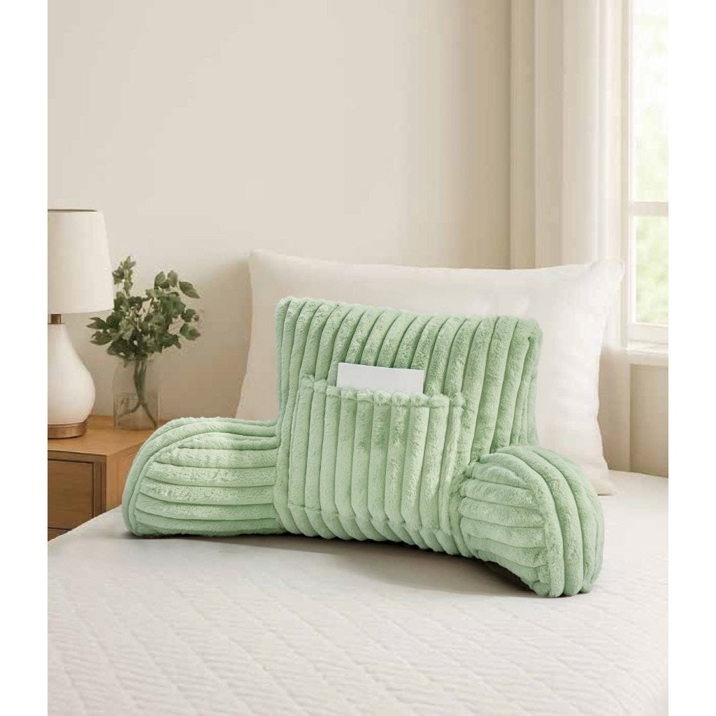 Cuddle Cushion - Faux Fur Ribbed Reading Chair Pillow with Arms for Sofa, Gaming & Relaxing Comfort