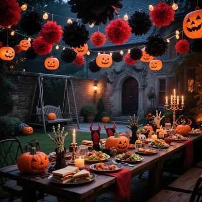 Halloween-Kürbislaterne | Suspendu | Ensemble de décorations | Papierlaterne | Halloween-Deko