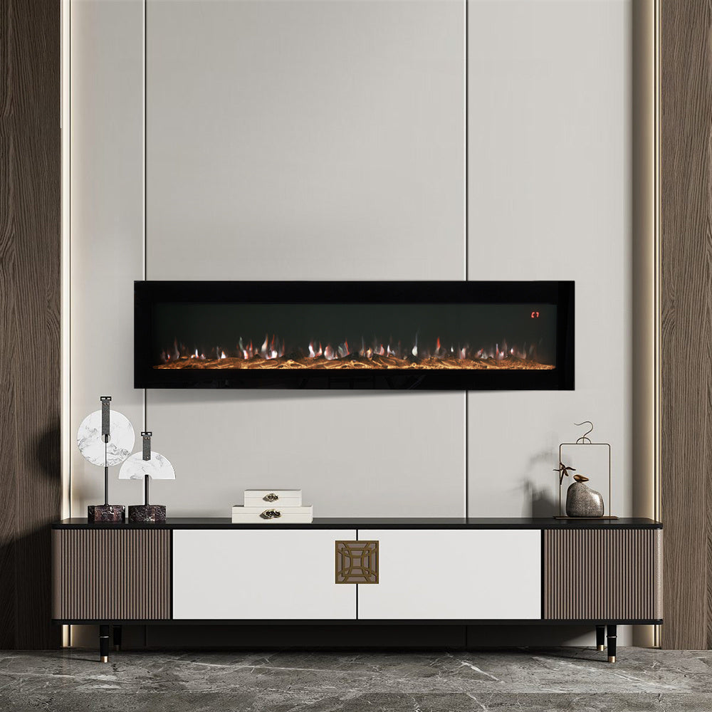Wall Mounted Electric Fireplace with Remote, 9 LED Flame Effects, Recessed & Freestanding, 900W/1800W